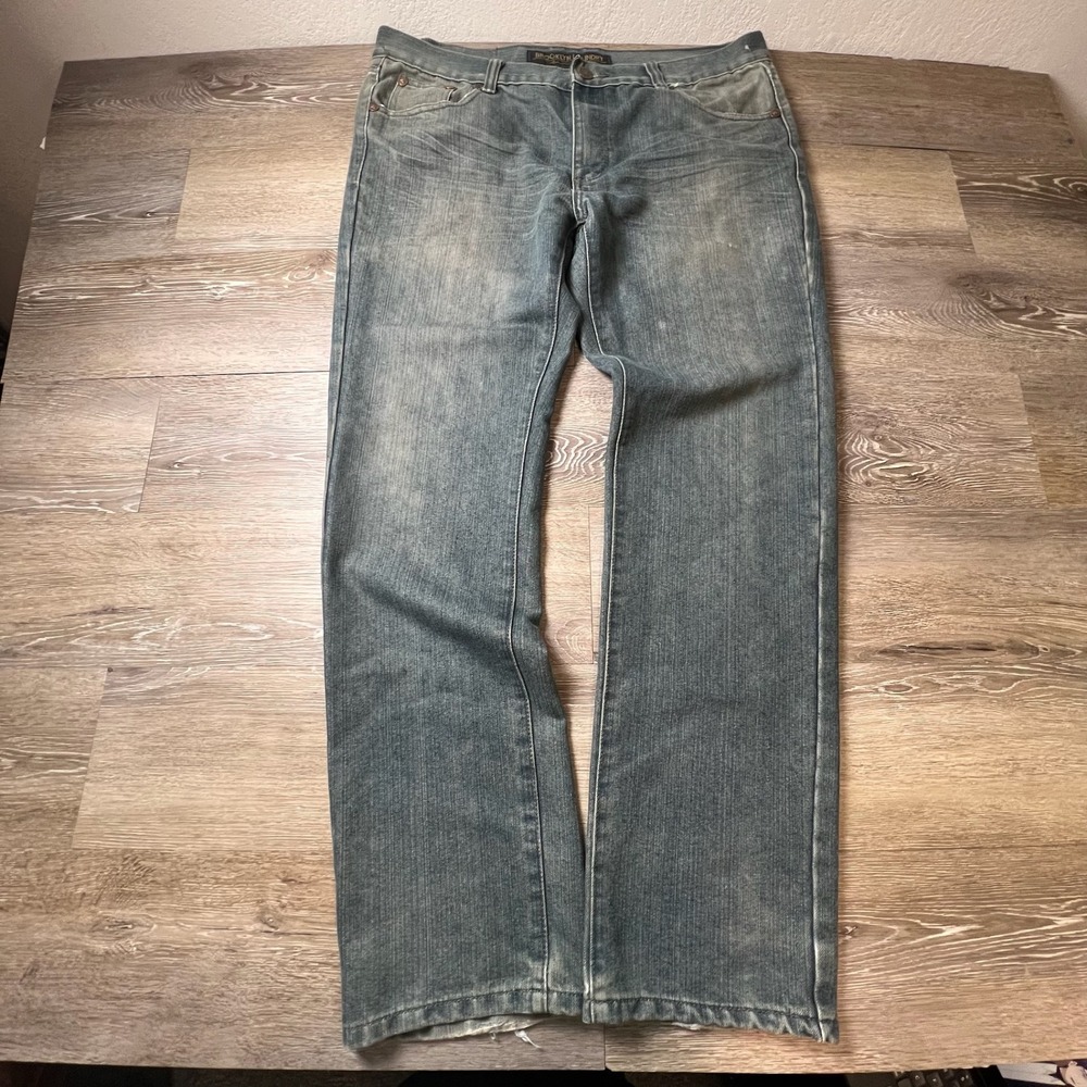 Brooklyn Laundry Jeans Mens 36x32 Blue Straight Leg Faded Distressed Y2K Skater